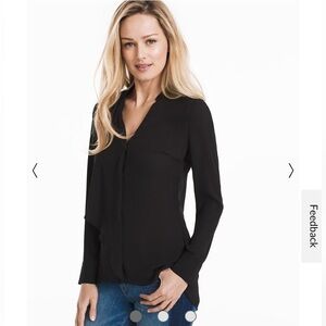 White House Black Market WHBM Black Drape Front Tunic Blouse Size 8